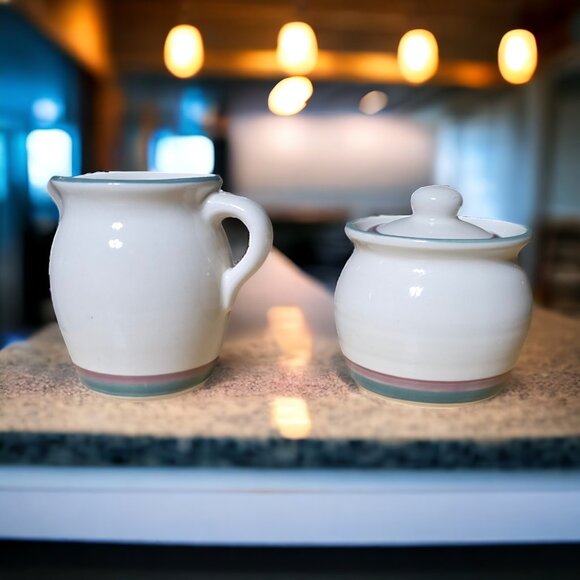 PFALTZGRAFF Vintage JUNIPER Cream Pitcher and Sugar Bowl w Lid Stonewear - Picture 1 of 4